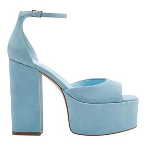 Marc Fisher LTD Della Ankle Strap Platform Dress/Evening NIB Light Blue Suede